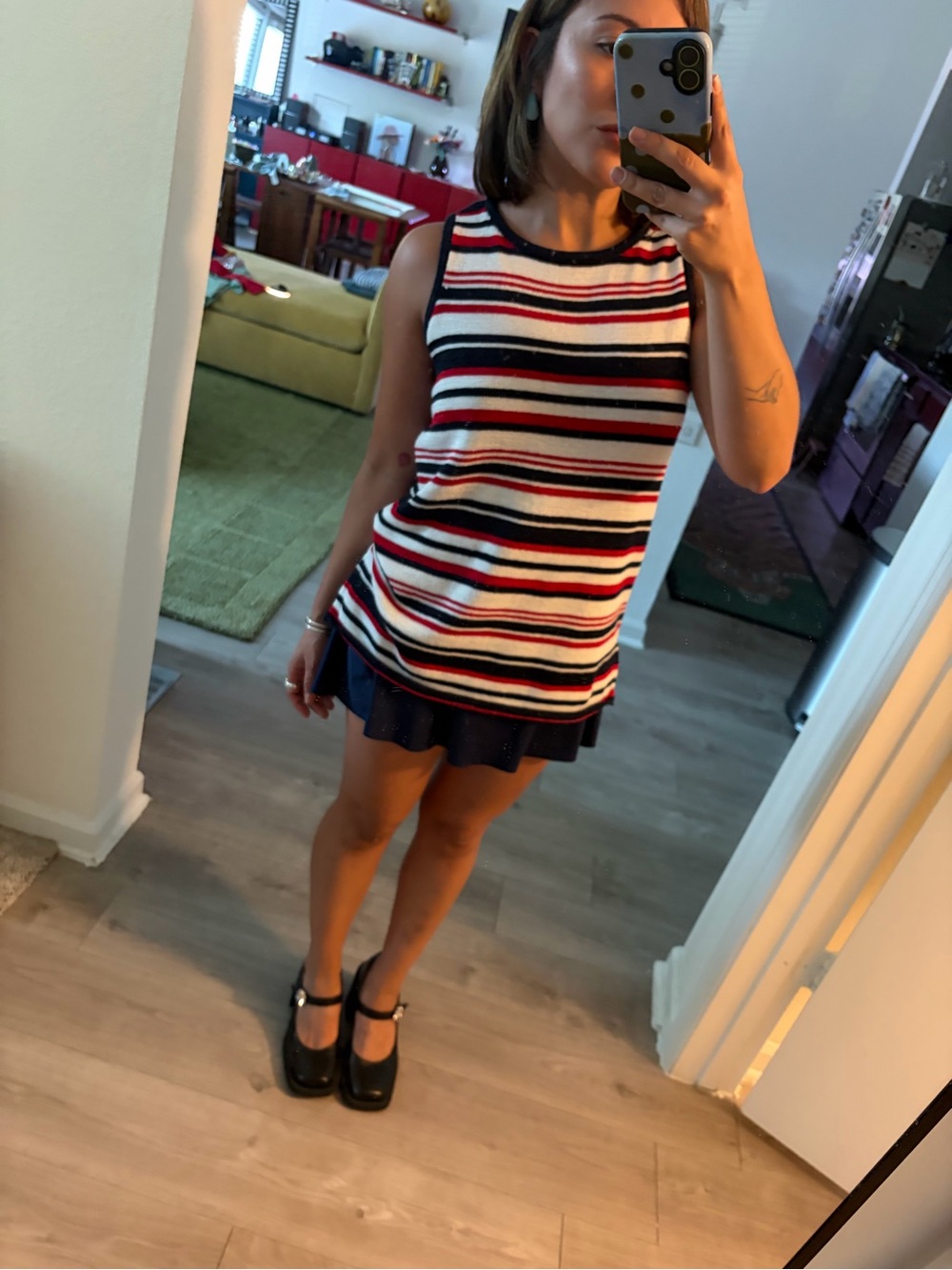 Vintage Striped Sleeveless Knit Tank Top in Red, White, Navy